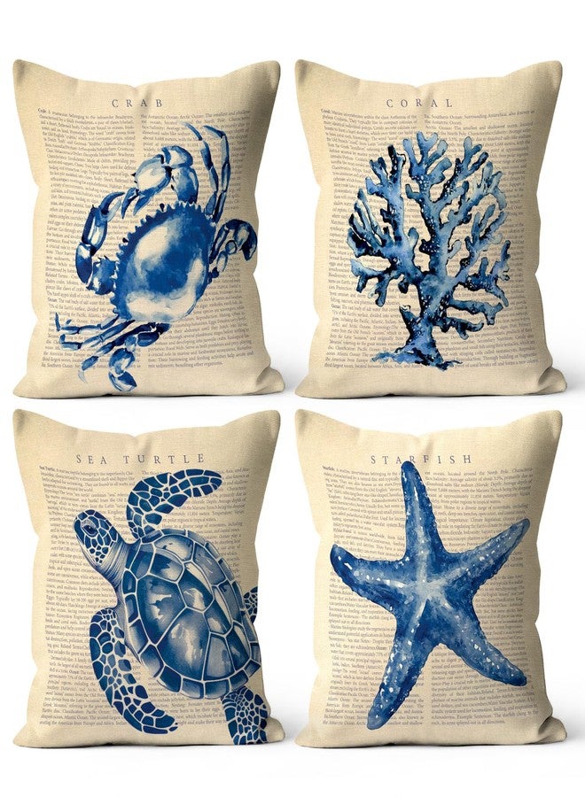 Palasarkaaa 4Pcs Nautical Pillow Covers Ocean Set 18x18 Inch, Seashell & Starfish Coastal Decor, Beach Theme Sofa/Bed Covers | Beach House Luxury for Living Room & Bedroom - Image 1
